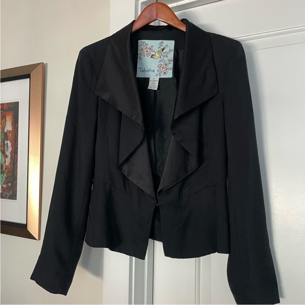 Anthropologie Tabitha Silk Black Women's Blazer Ruffle Goth Fantasy Runs Small - Picture 4 of 7